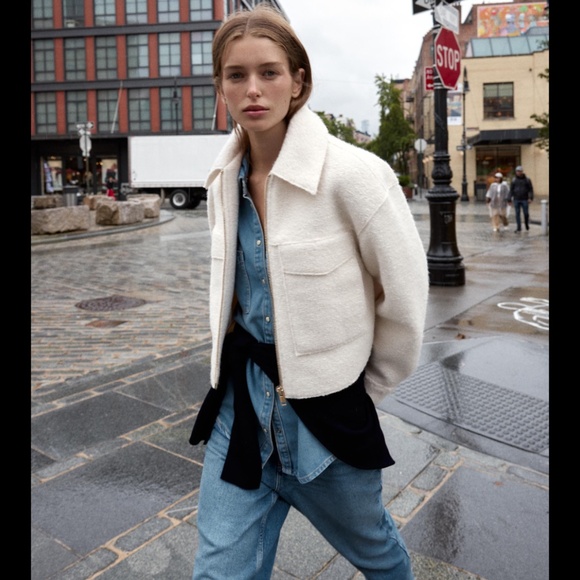 Zara BOUCLÉ JACKET WITH PATCH POCKETS NWOT XS - Picture 5 of 15